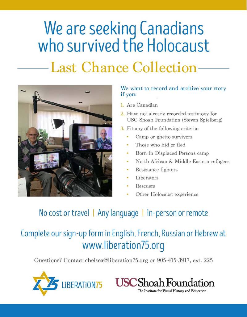 Seeking Canadians who survived the Holocaust